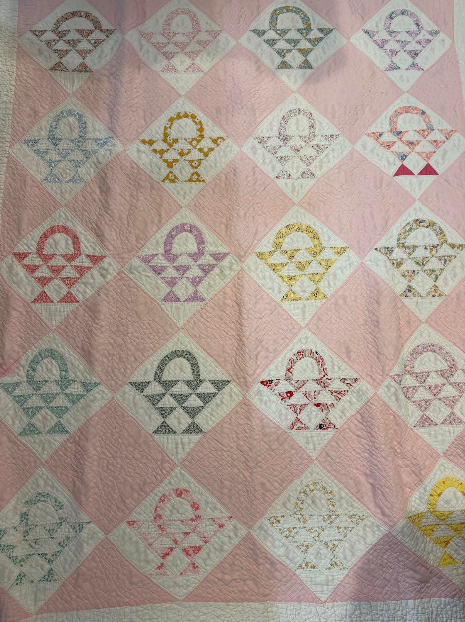 pastel vintage hand sewn home range ranch flower basket quilt