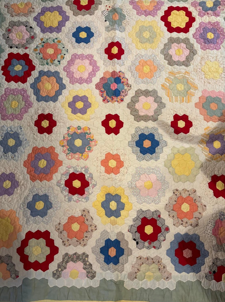 vintage grandmother's flower garden multi color quilt