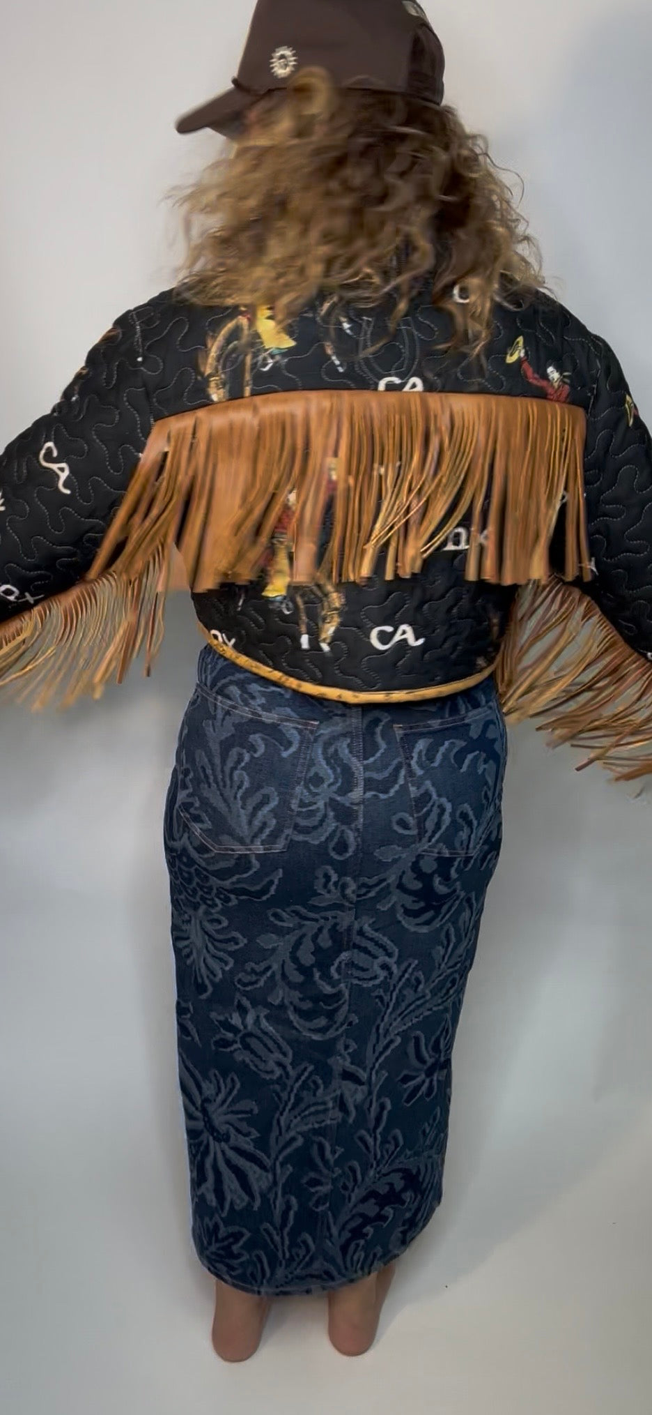 Black Cowboy Leather Fringe Quilted Jacket