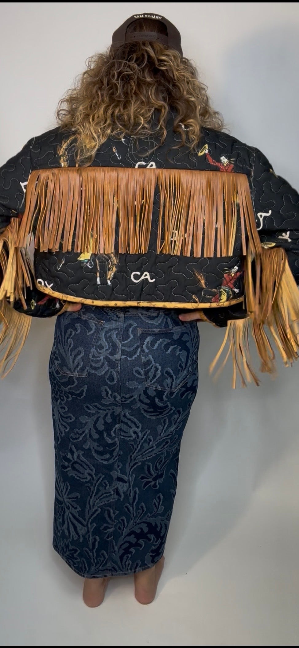 Black Cowboy Leather Fringe Quilted Jacket