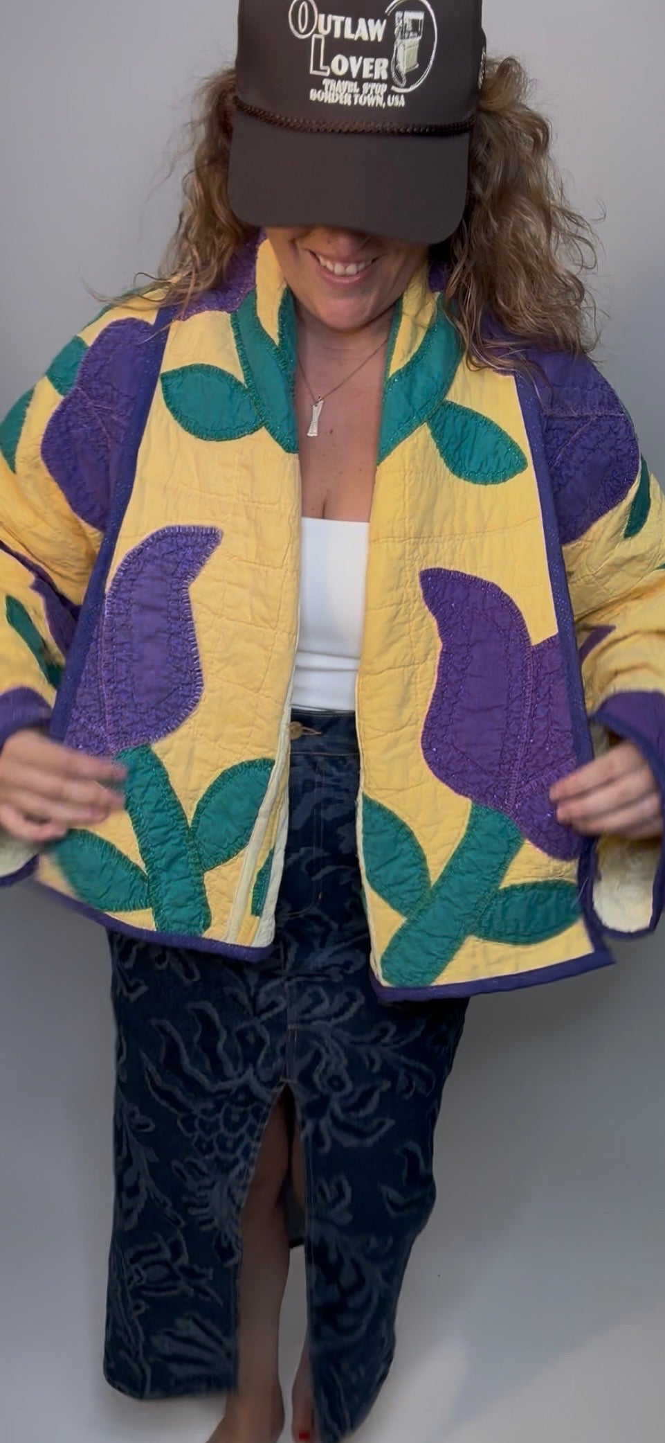 Floral Tulip Applique Quilted Jacket