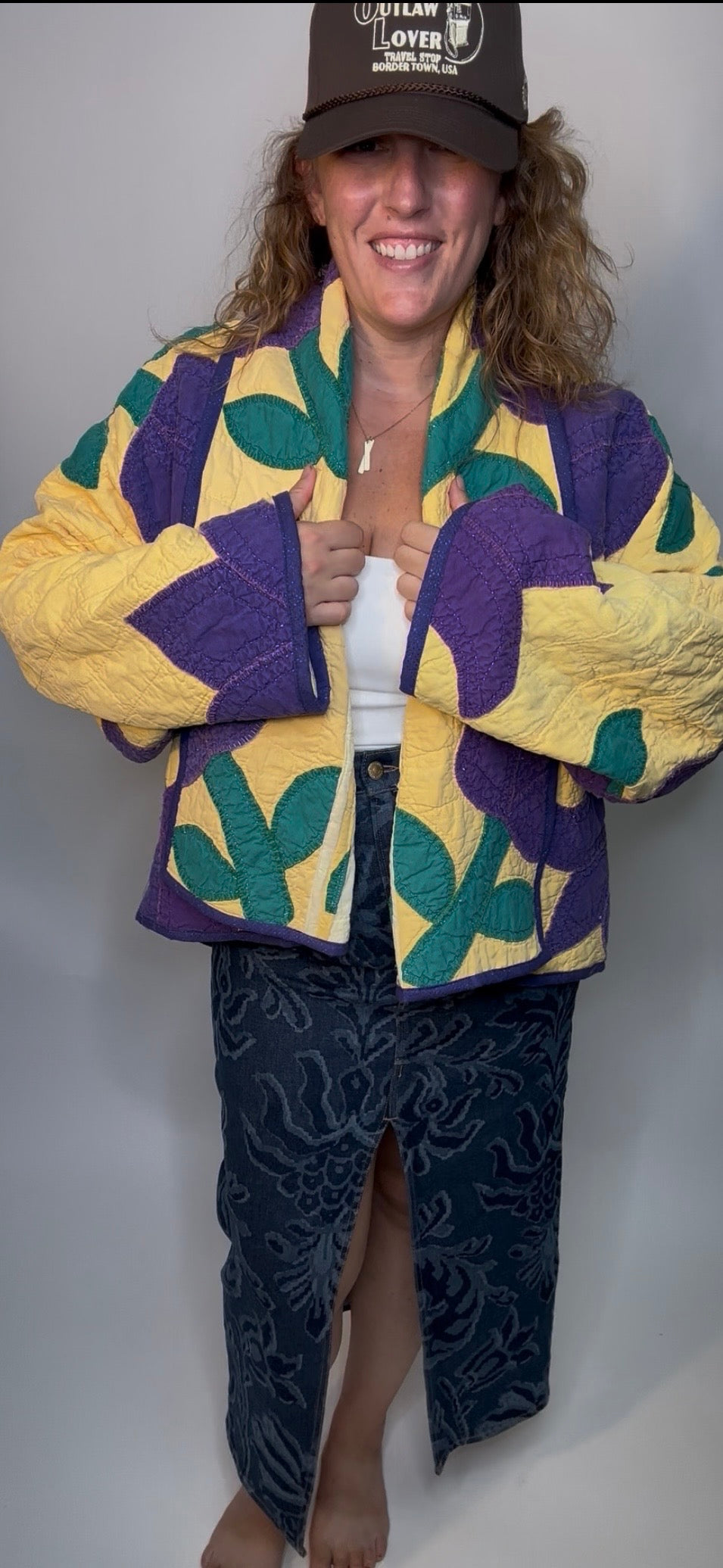 Floral Tulip Applique Quilted Jacket