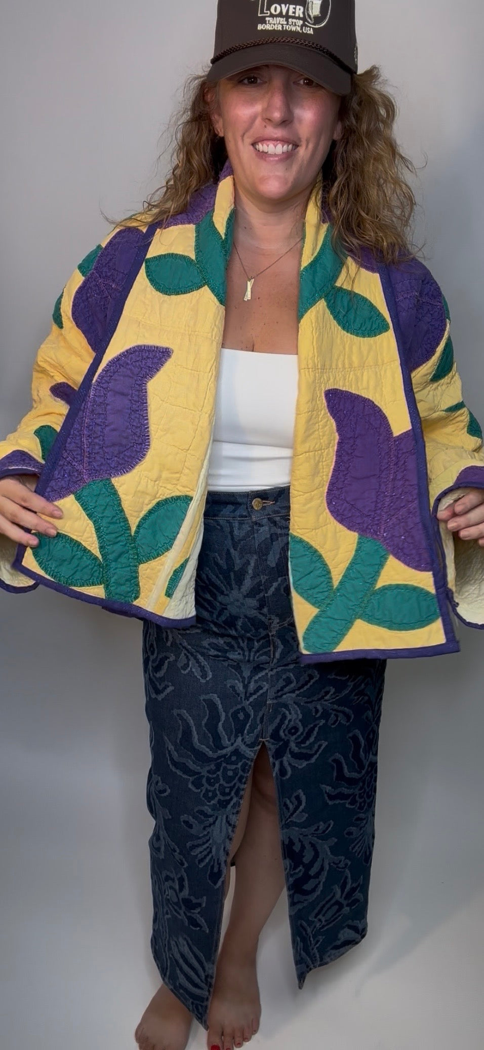 Floral Tulip Applique Quilted Jacket