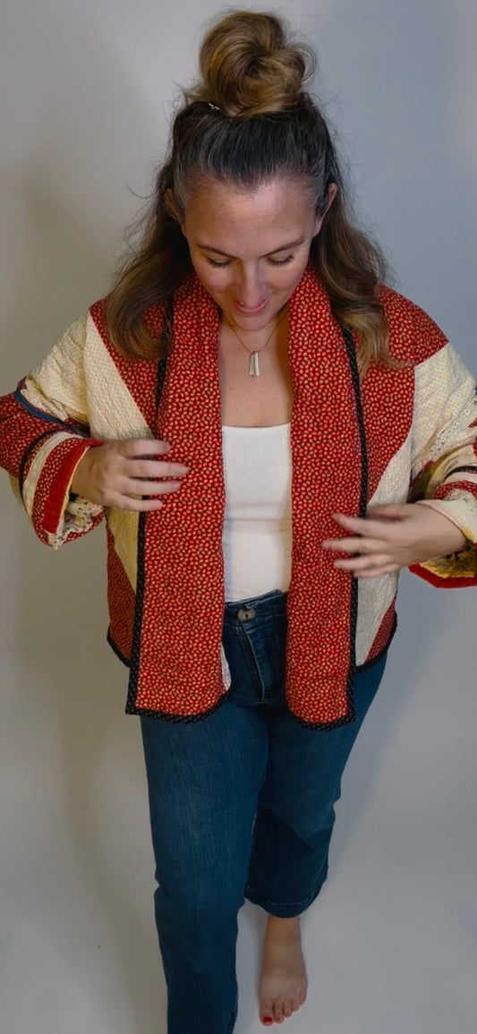 Antique Log Cabin Quilted Jacket - Reversible