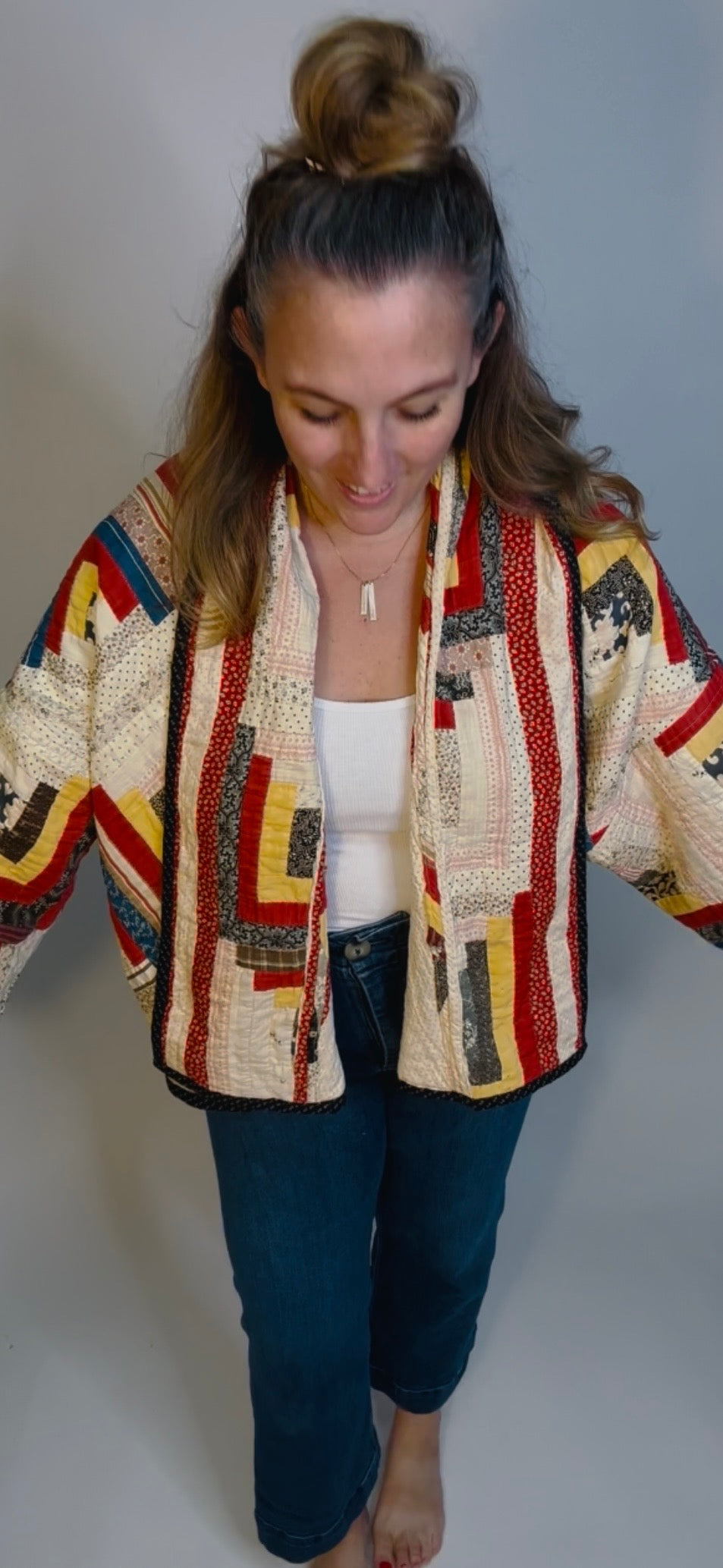 Antique Log Cabin Quilted Jacket - Reversible
