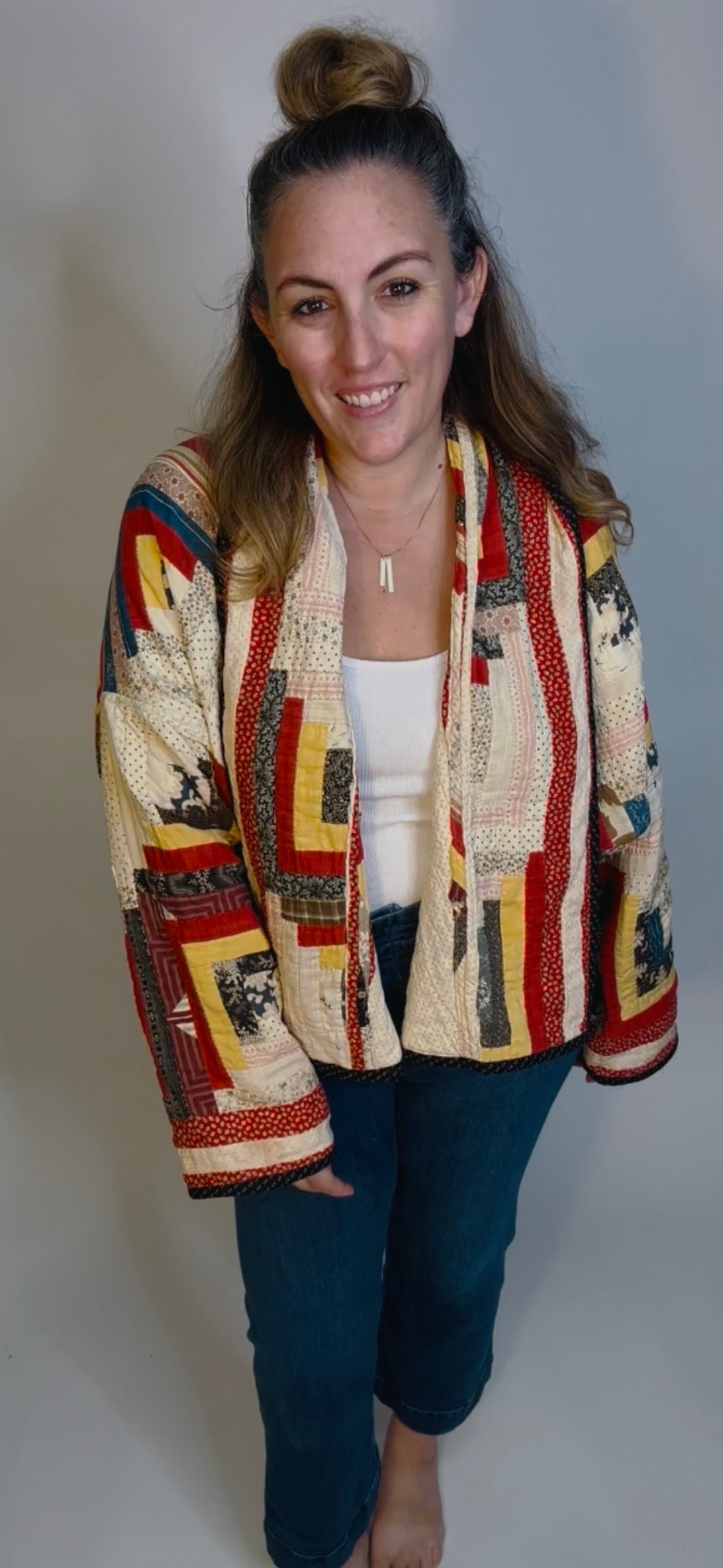 Antique Log Cabin Quilted Jacket - Reversible