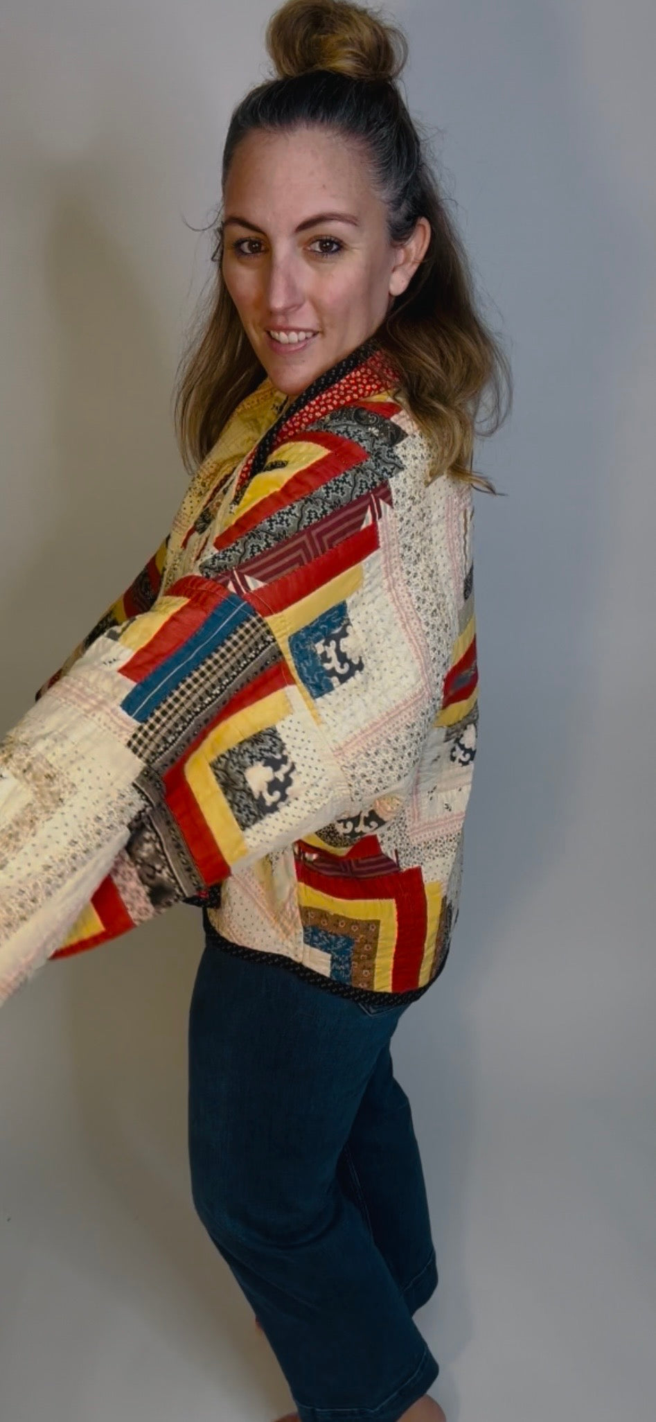 Antique Log Cabin Quilted Jacket - Reversible
