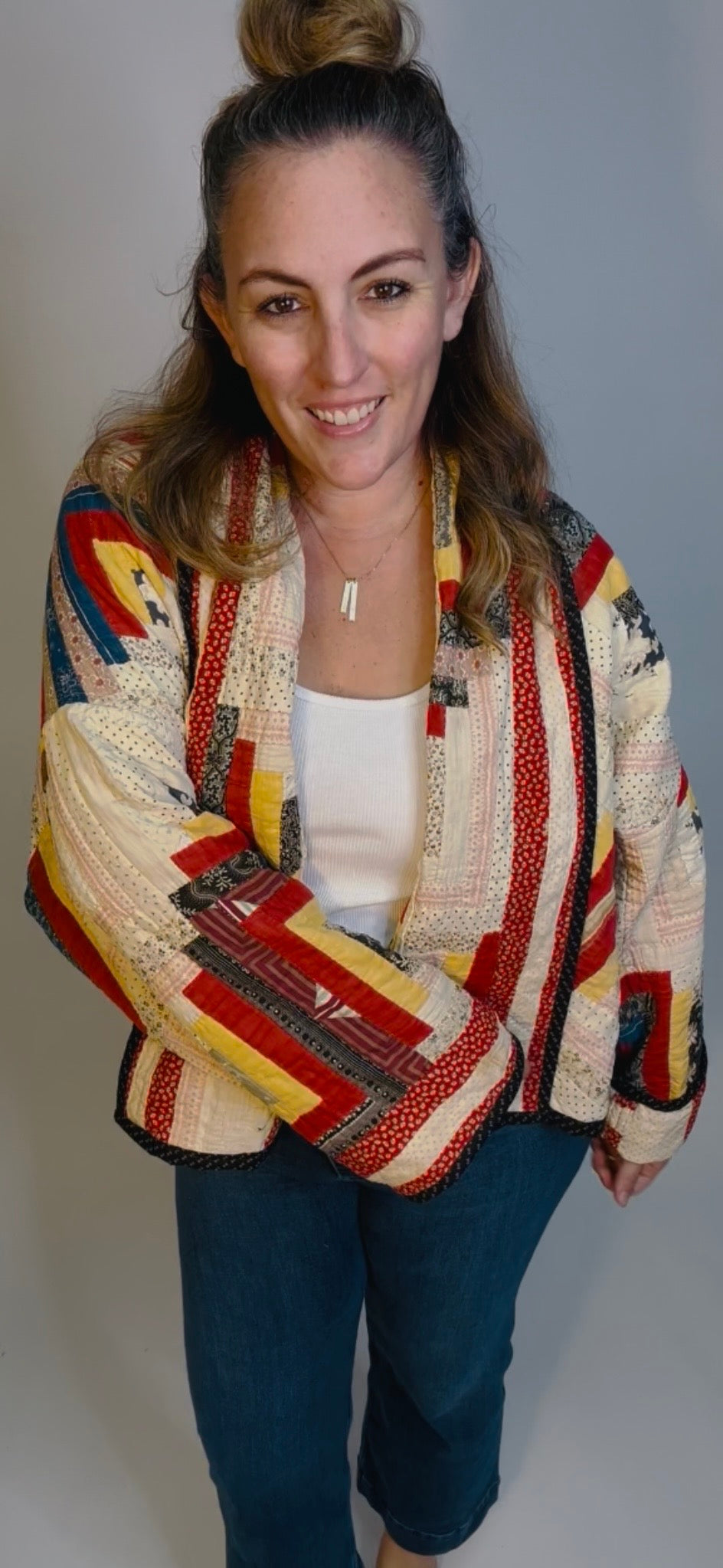 Antique Log Cabin Quilted Jacket - Reversible