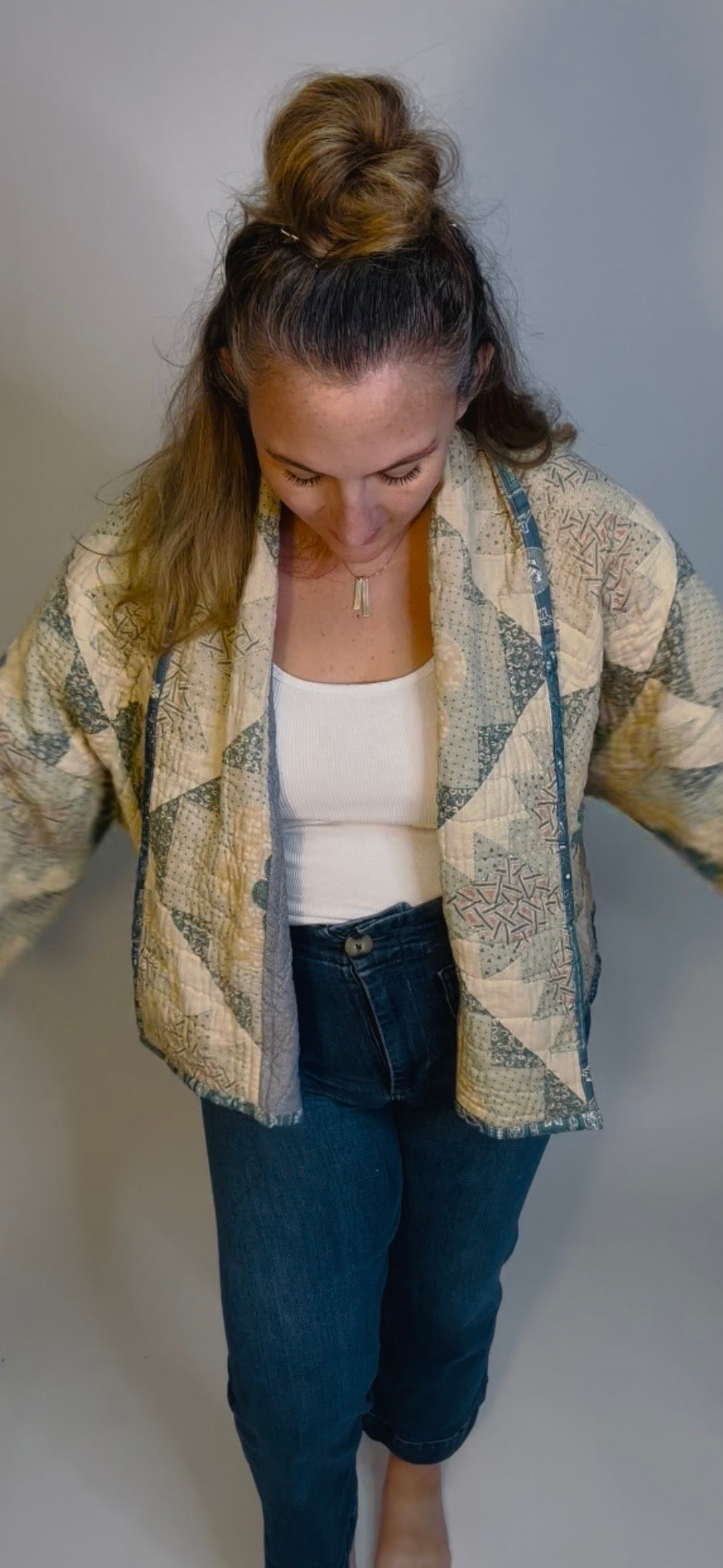 Blue and Cream Floral Quilted Jacket