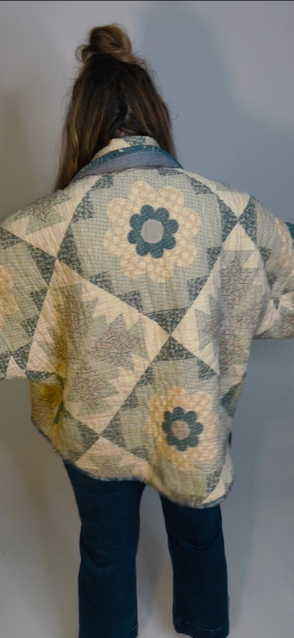 Blue and Cream Floral Quilted Jacket