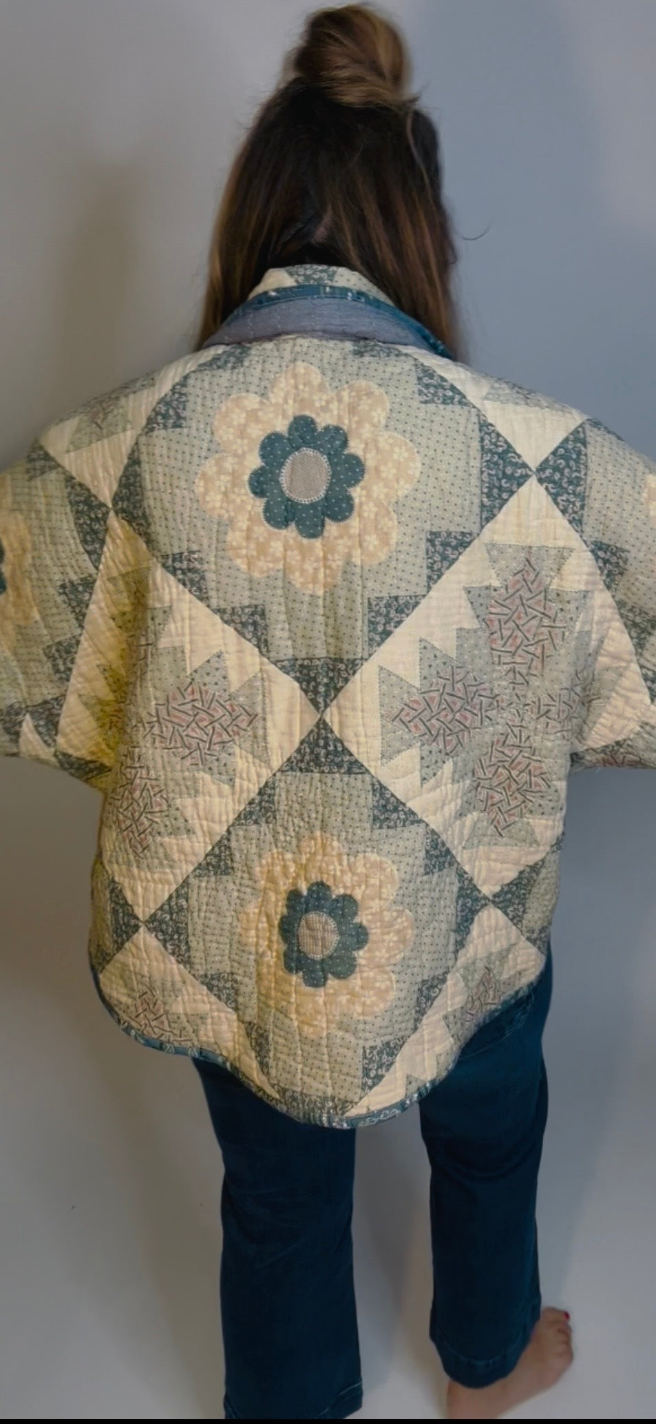 Blue and Cream Floral Quilted Jacket