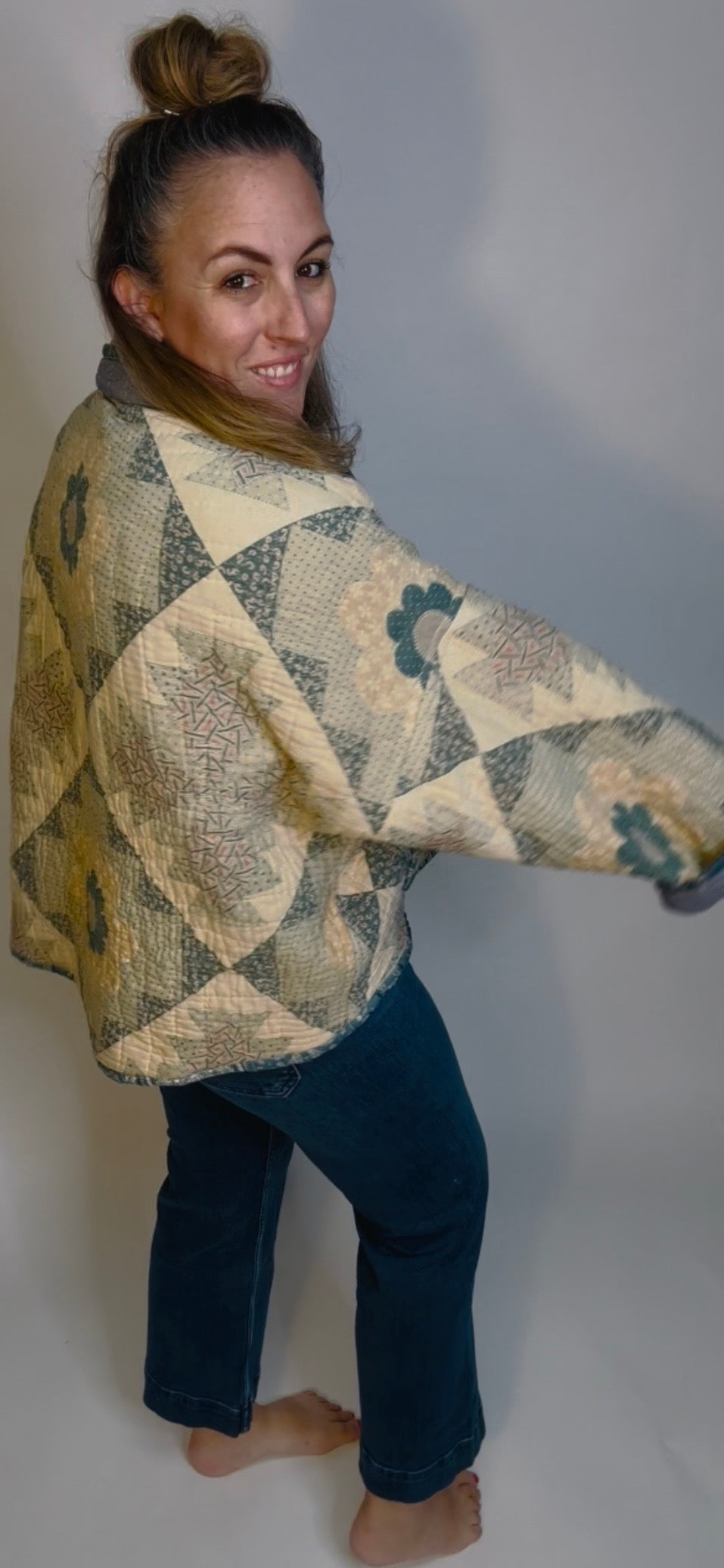 Blue and Cream Floral Quilted Jacket