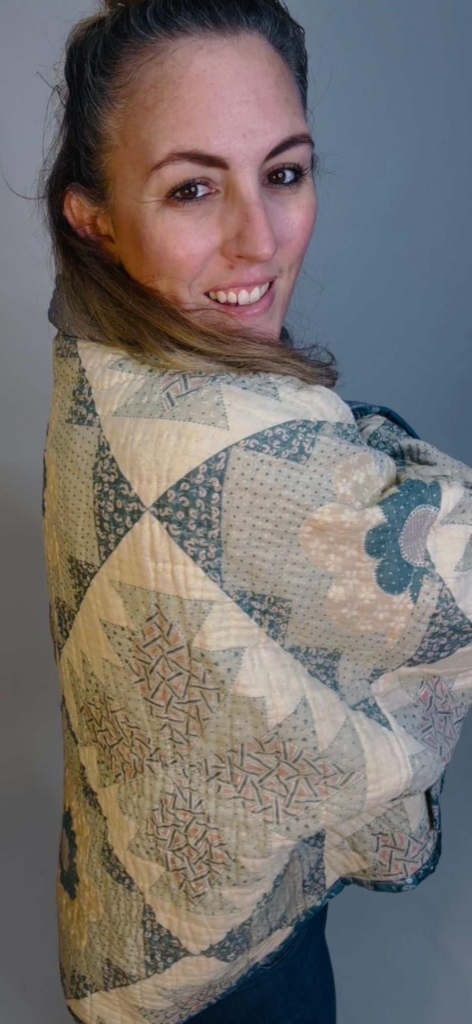 Blue and Cream Floral Quilted Jacket