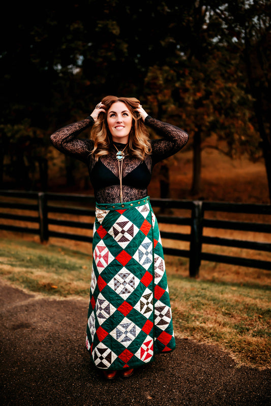 Green & Red Quilted Skirt