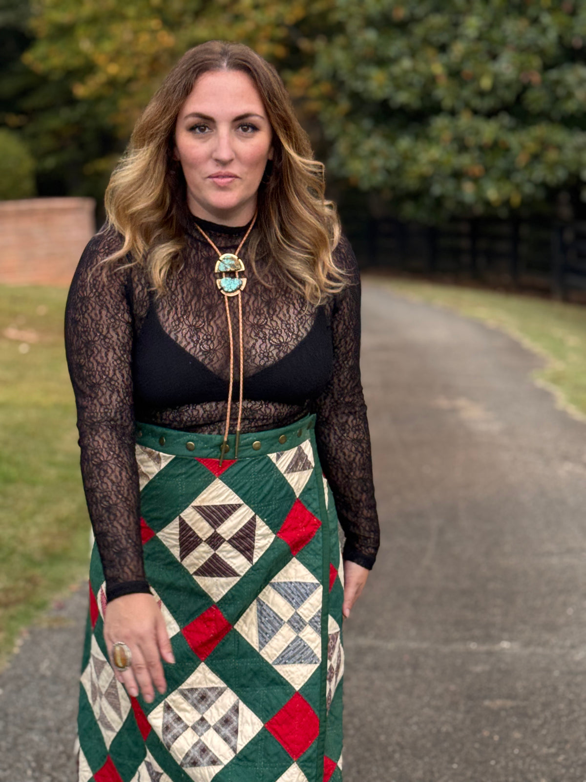 Green & Red Quilted Skirt