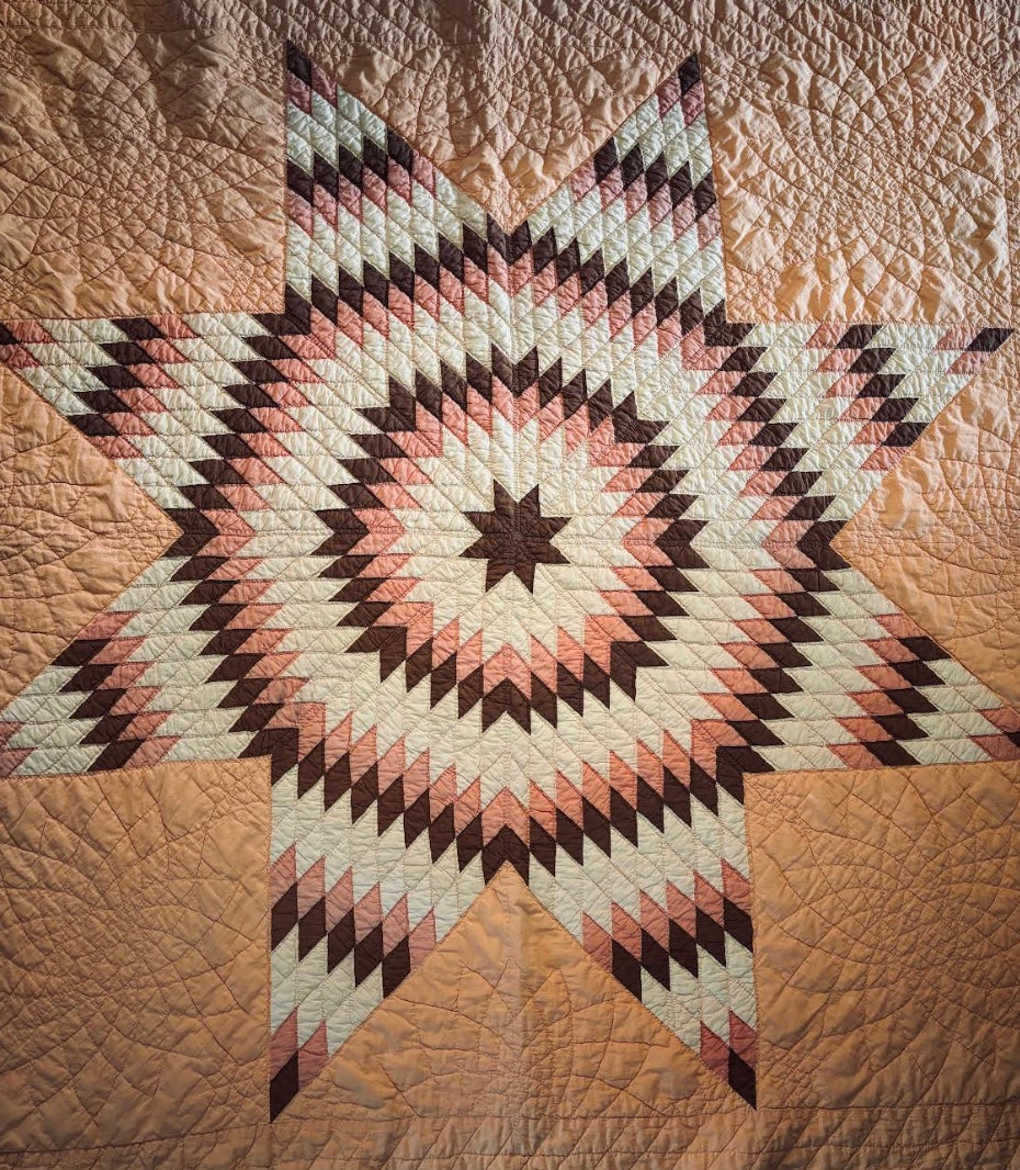 Lonestar starburst natural color vintage handmade quilt brown cream orange