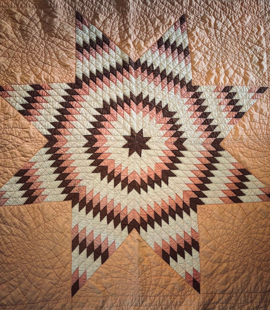 Lonestar starburst natural color vintage handmade quilt brown cream orange