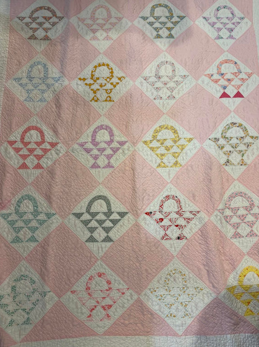 pastel vintage hand sewn home range ranch flower basket quilt