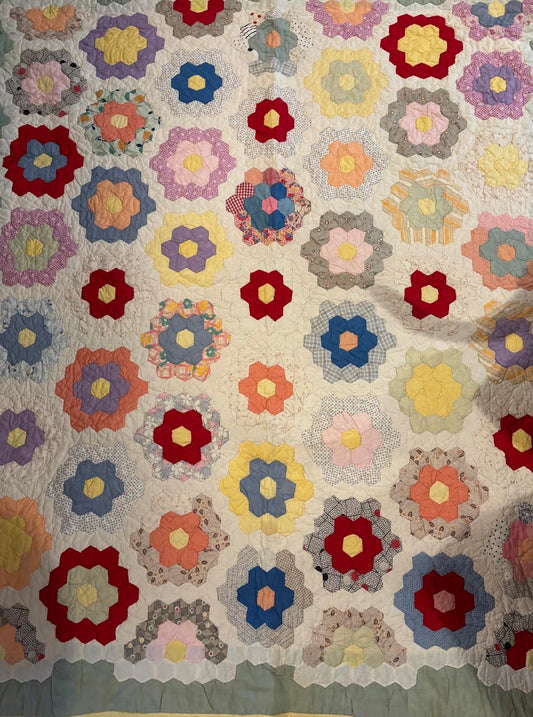 vintage grandmother's flower garden multi color quilt